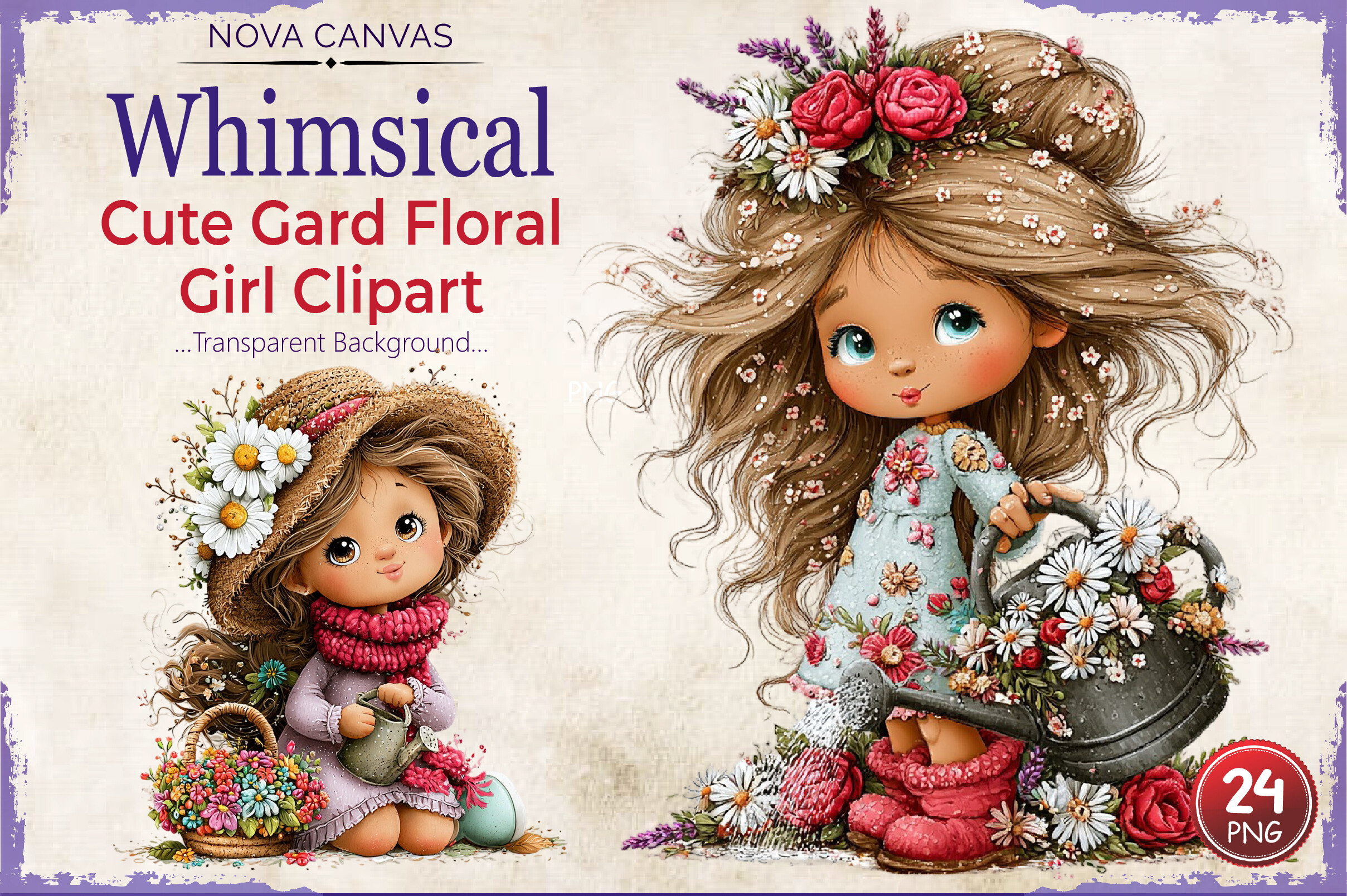 Whimsical Cute Garden Floral Girl Clipar