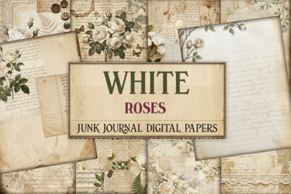 White Roses Junk Journal Pages - Cottage