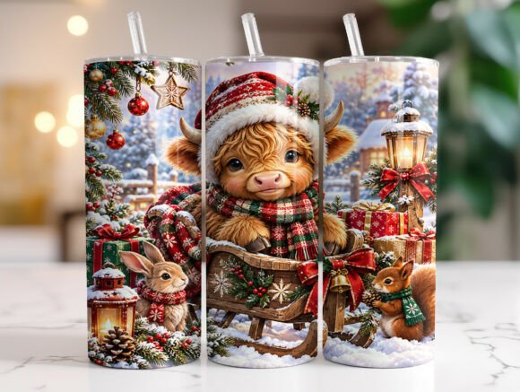20oz Christmas Highland Cow Tumbler Wrap