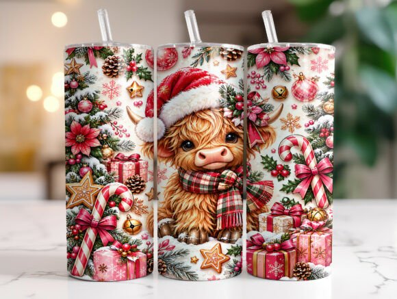 20oz Highland Cow Christmas Tumbler Wrap
