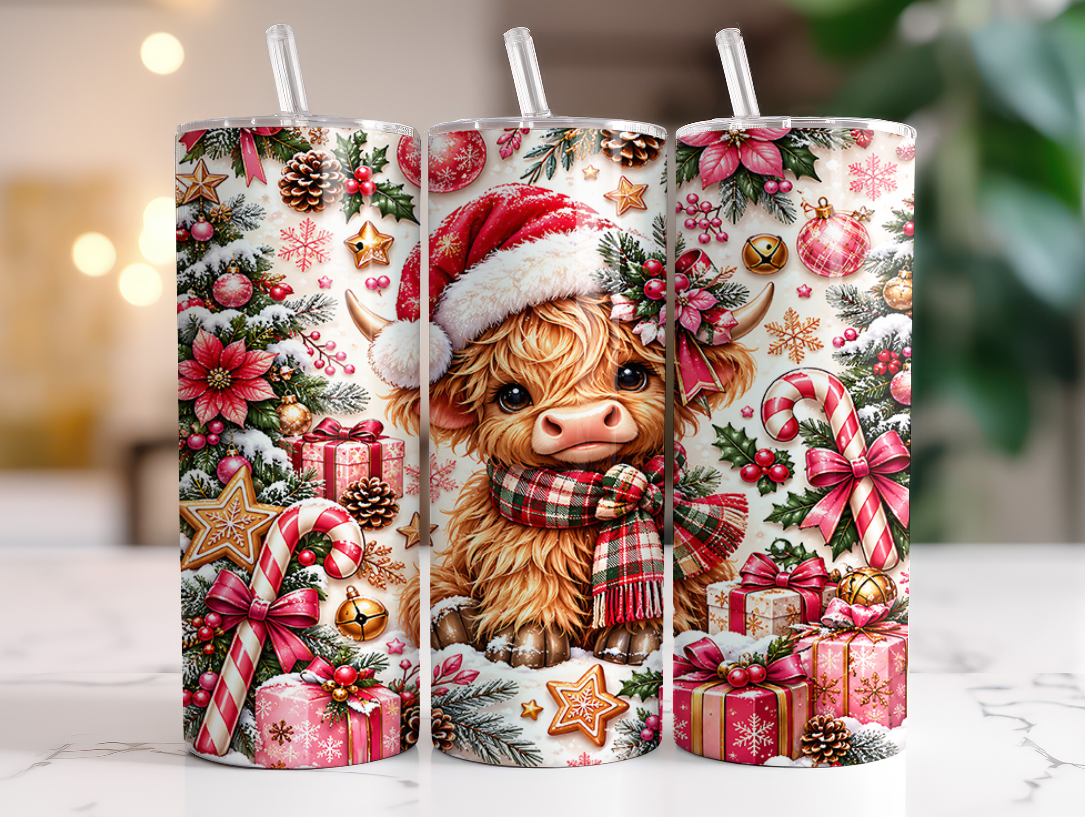 20oz Highland Cow Christmas Tumbler Wrap