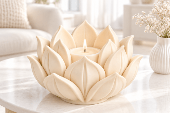 Lotus Flower Candle Holder STL – 3D Printable Floral Tealight Decor - Image 1