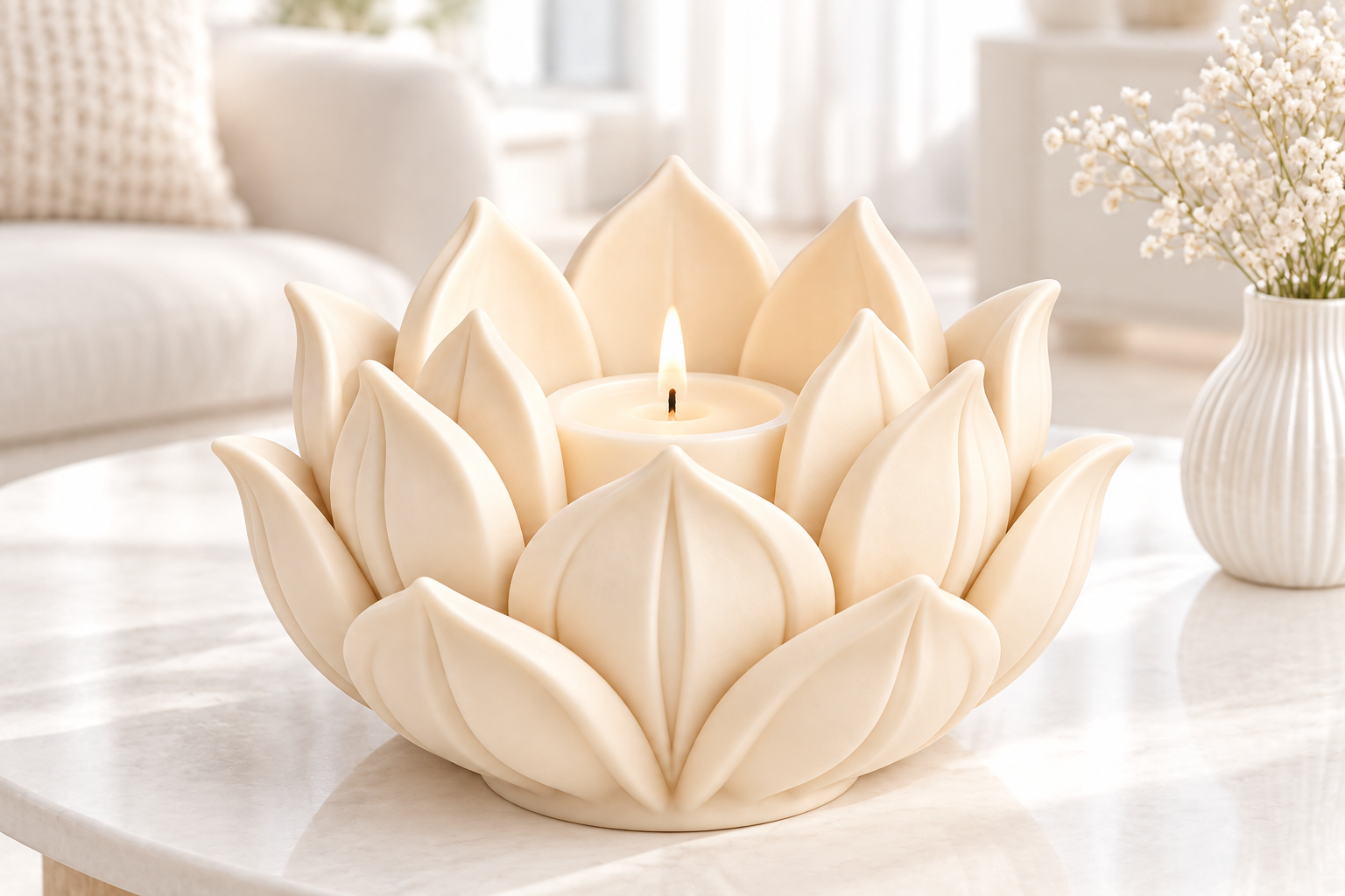 Lotus Flower Candle Holder STL – 3D Printable Floral Tealight Decor - Image 5