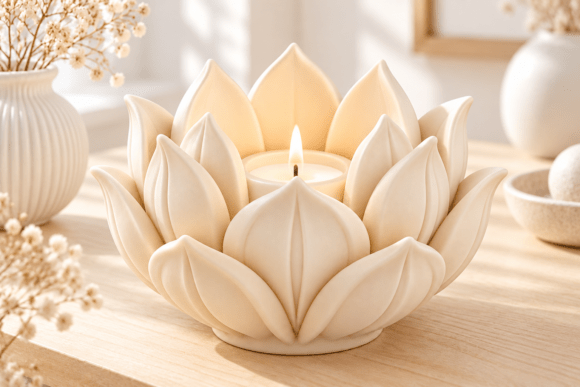 Lotus Flower Candle Holder STL – 3D Printable Floral Tealight Decor - Image 2
