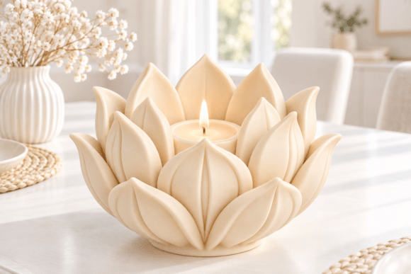 Lotus Flower Candle Holder STL – 3D Printable Floral Tealight Decor - Image 3