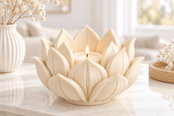 Lotus Flower Candle Holder STL – 3D Printable Floral Tealight Decor - Image 4