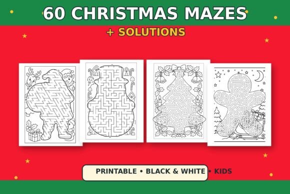 60 Christmas Mazes for Kids + Solutions
