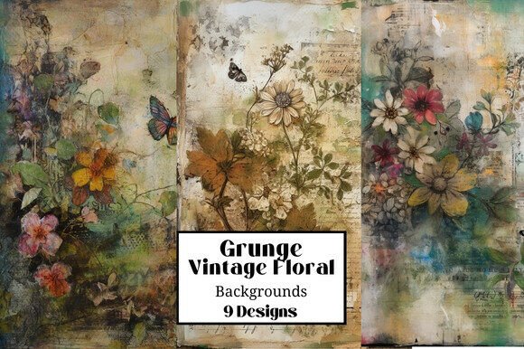9 Grunge Vintage Floral Backgrounds