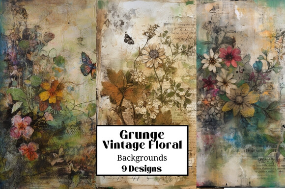 9 Grunge Vintage Floral Backgrounds