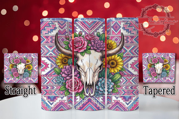 Aztec Cow Skull Floral 20oz Tumbler