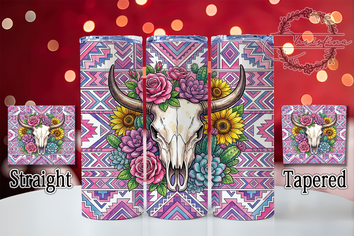 Aztec Cow Skull Floral 20oz Tumbler