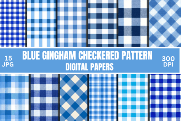 Blue Gingham Checkered Digital Paper