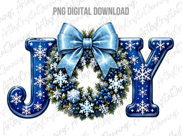 Blue Winter Joy Wreath Christmas PNG