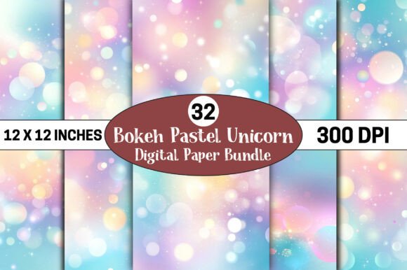 Bokeh Pastel Unicorn Digital Paper