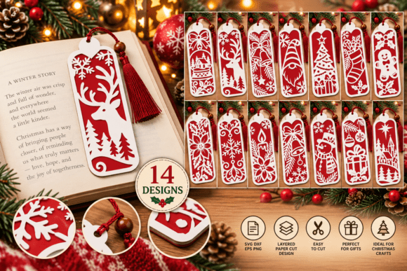 Bookmark Christmas Papercut 14 DESIGNS