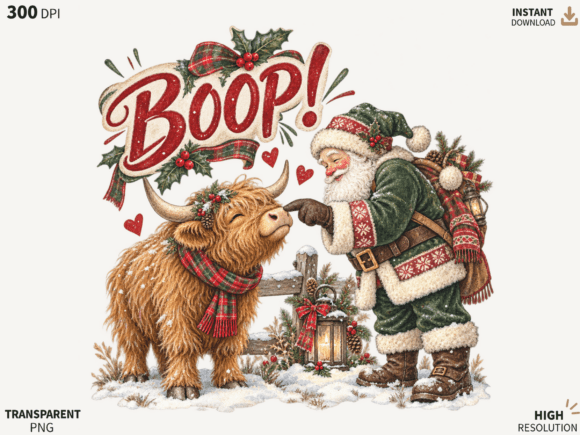 Boop Highland Cow Christmas PNG, Santa C
