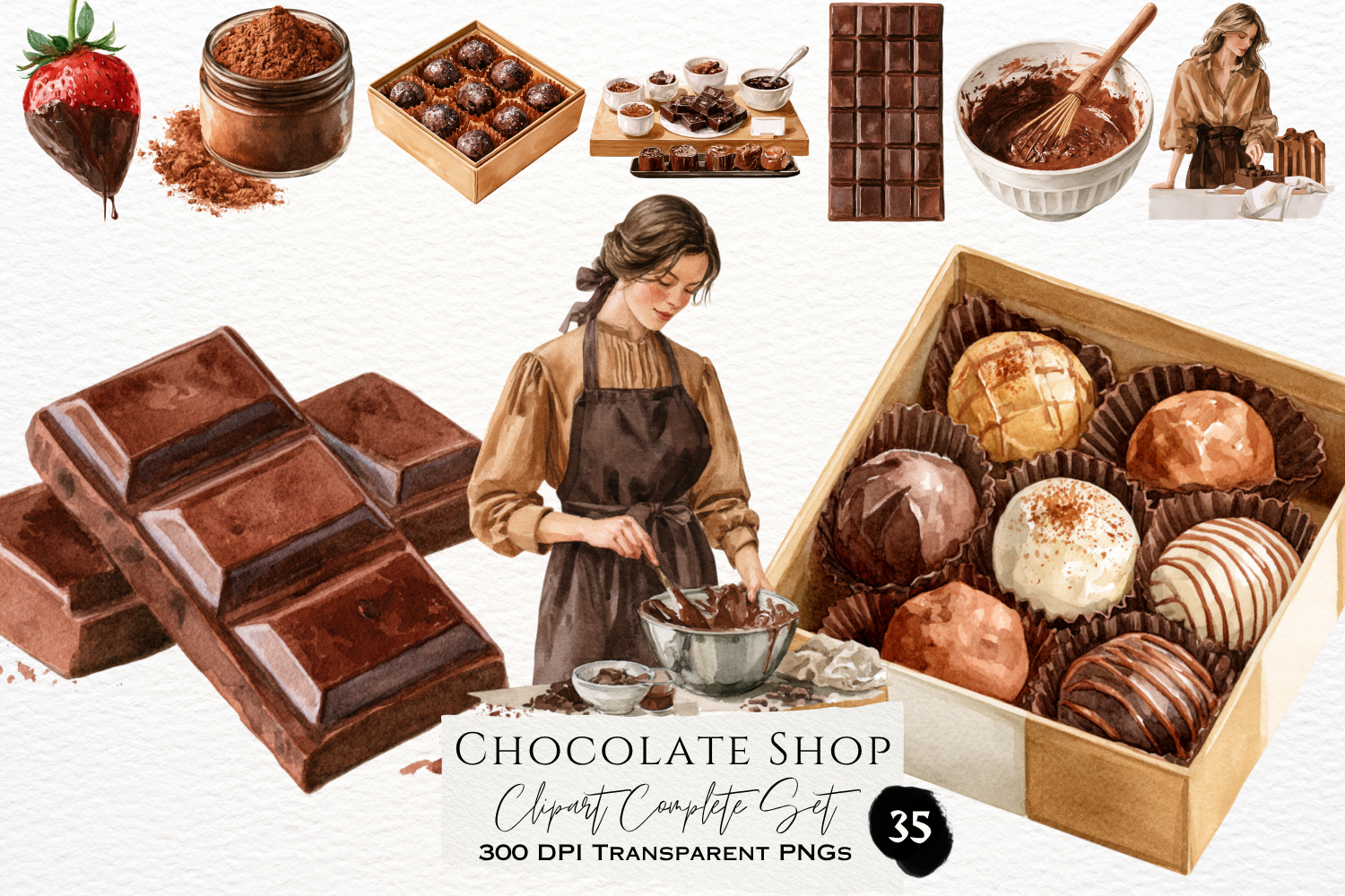 Chocolate Shop Watercolor Clipart Set