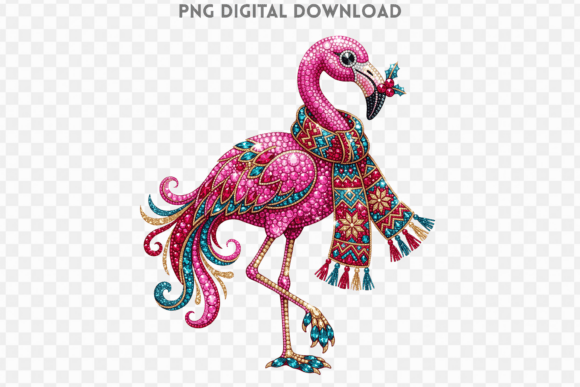Christmas Flamingo Rhinestone PNG