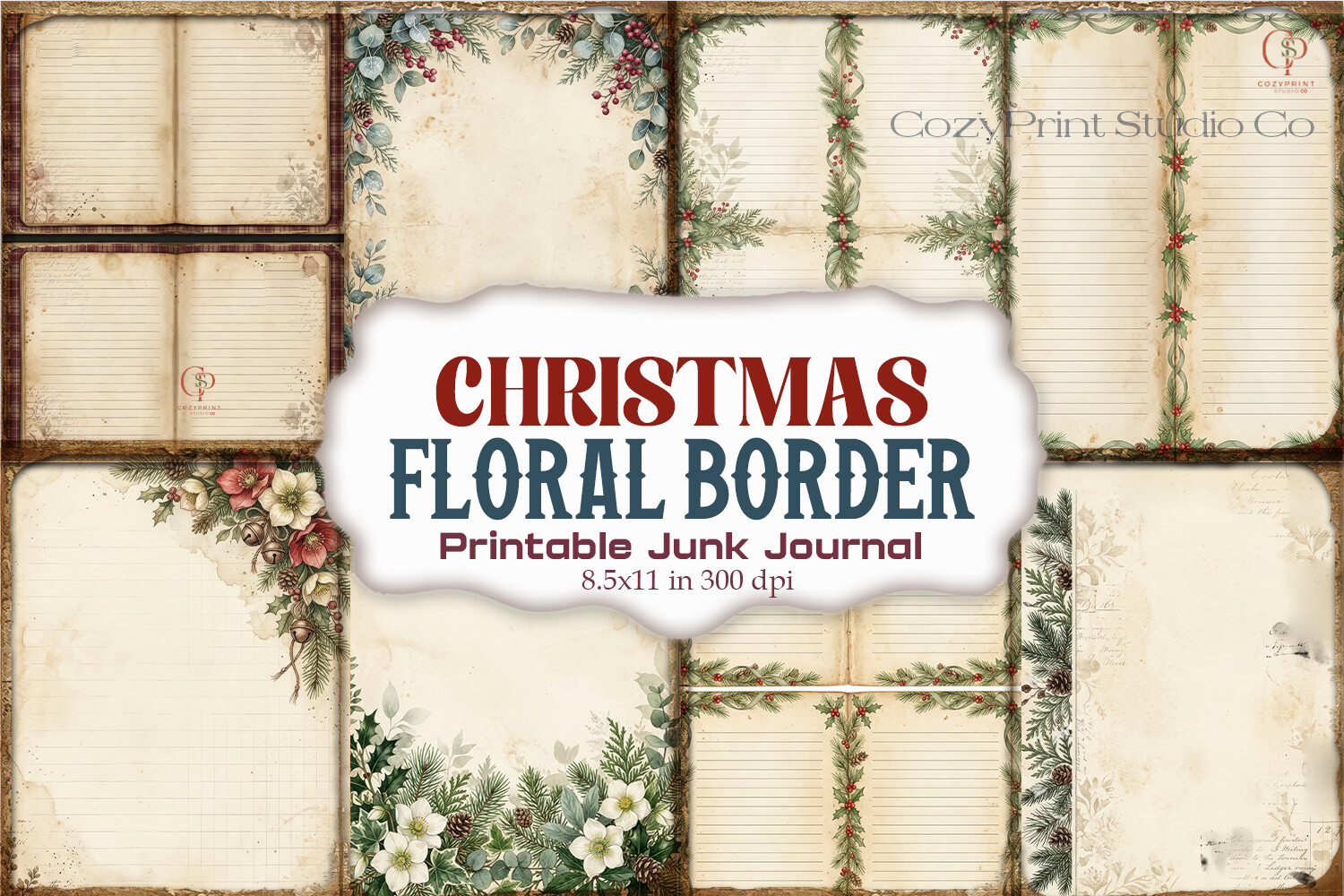 Christmas Floral Border Junk Journal