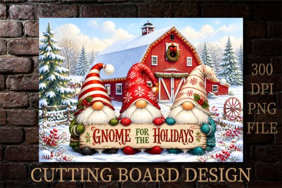 Christmas Gnomes Barn Cutting Board