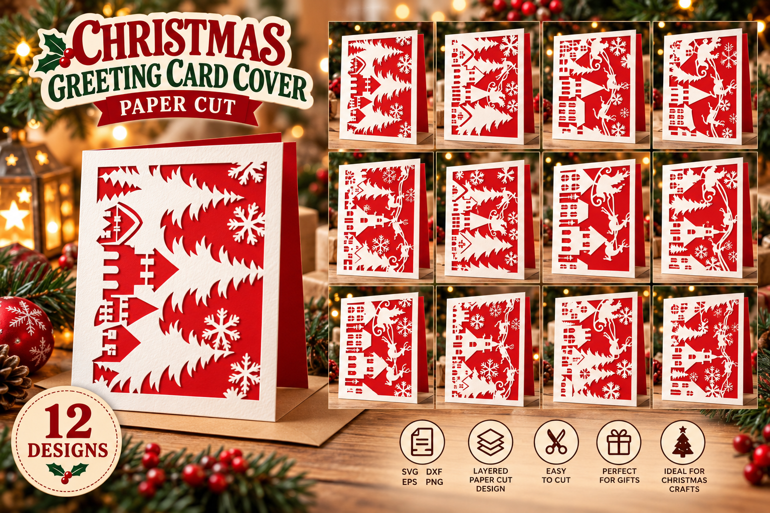 Christmas Greeting Card Cover Paper Cut