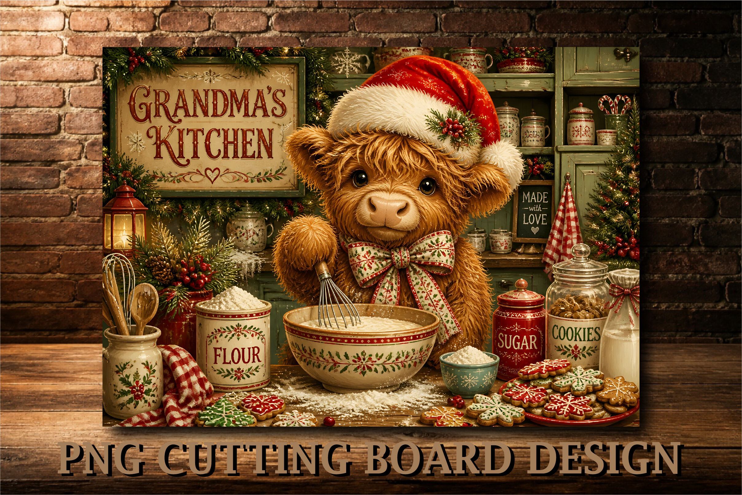 Christmas Highland Cow Cutting Board