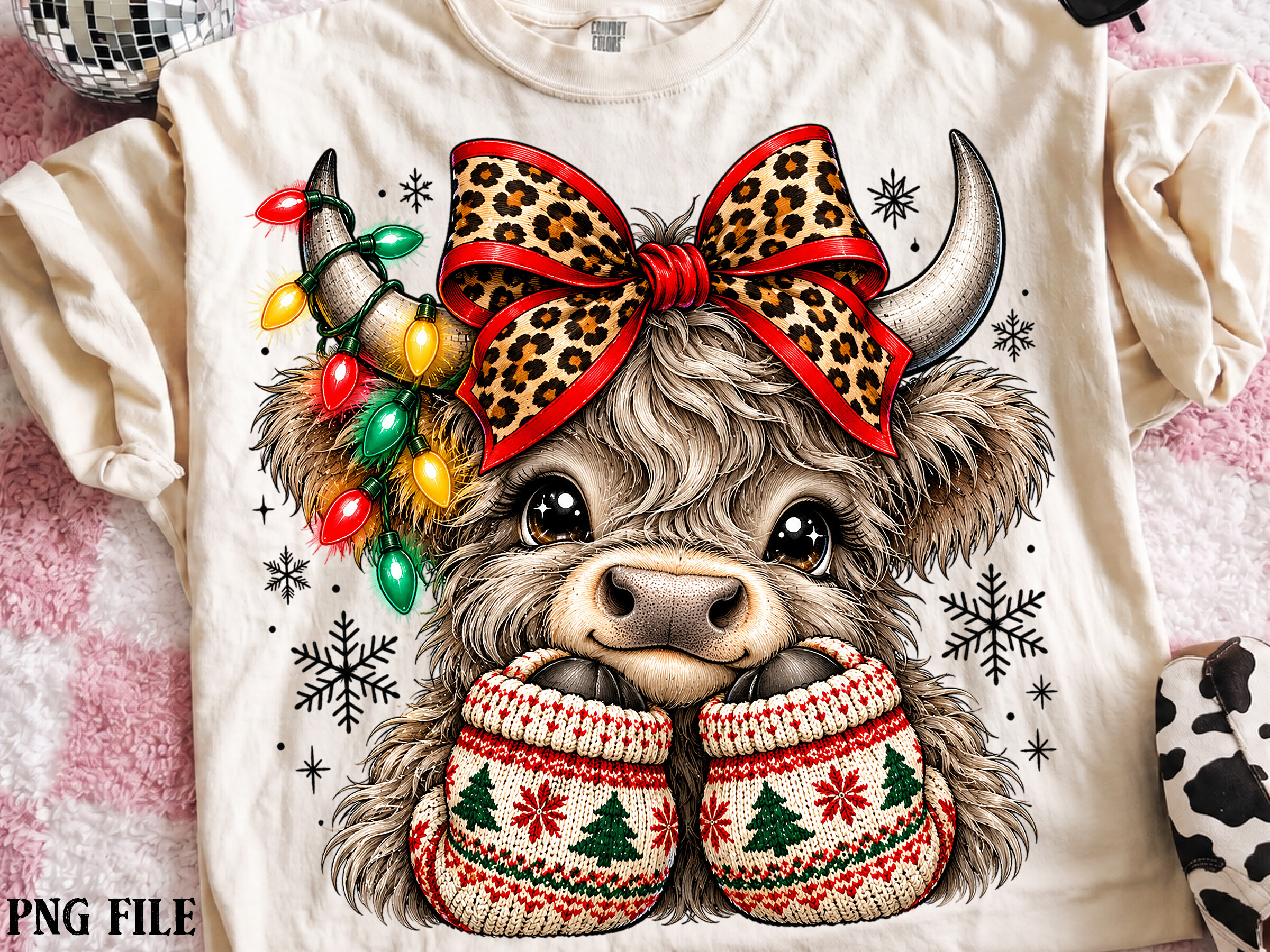 Christmas Highland Cow PNG