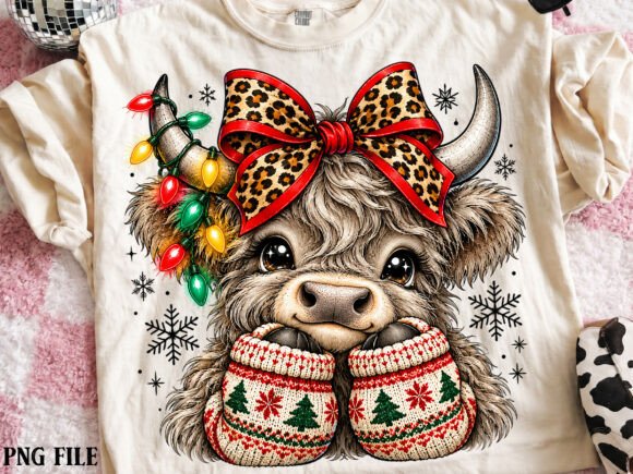 Christmas Highland Cow PNG Graphic Illustrations By daily.arts
