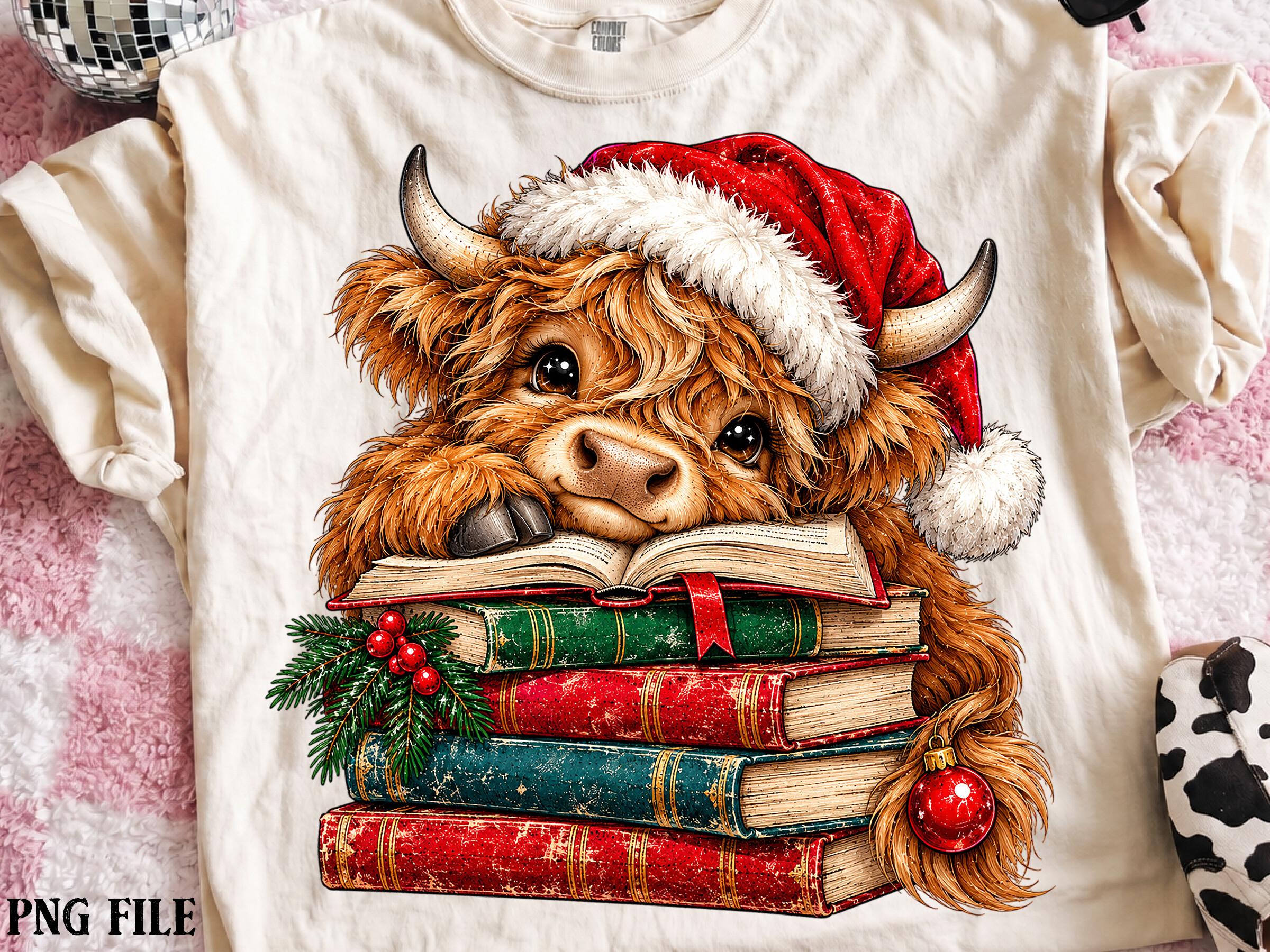 Christmas Highland Cow Sublimation PNG