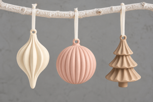 Christmas Ornament Trio STL Set – 3 Modern 3D Printable Holiday Ornaments - Image 2