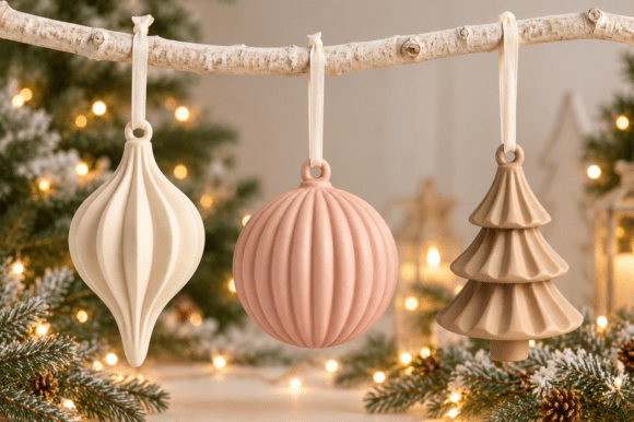 Christmas Ornament Trio STL Set – 3 Modern 3D Printable Holiday Ornaments - Image 3