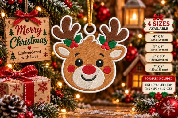 Christmas Reindeer Ornament Embroidery