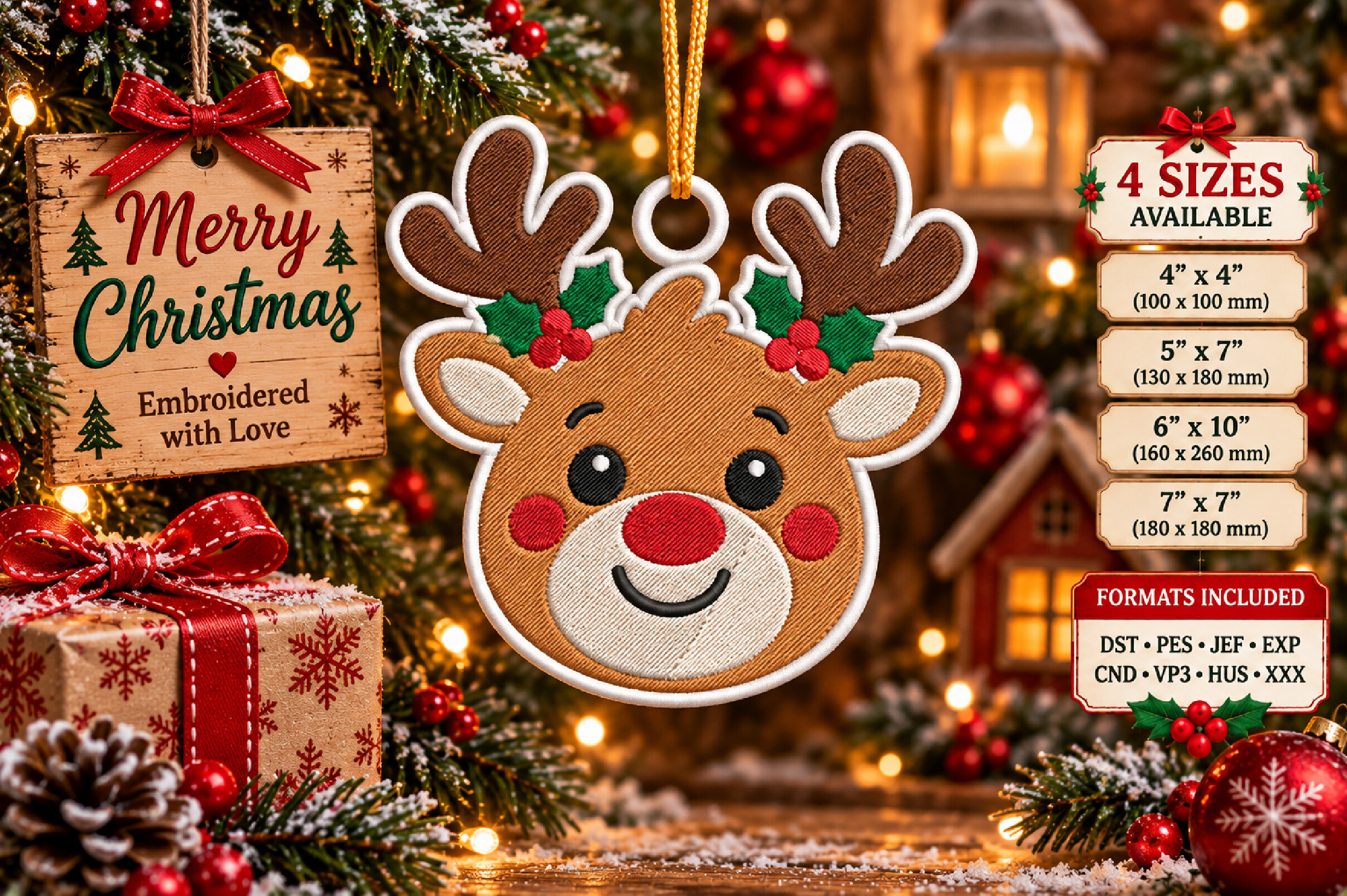 Christmas Reindeer Ornament Embroidery