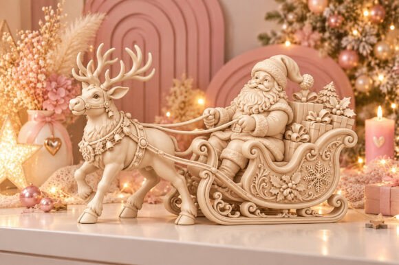 Christmas Santa Reindeer Sleigh STL – Festive 3D Print Model - Image 1