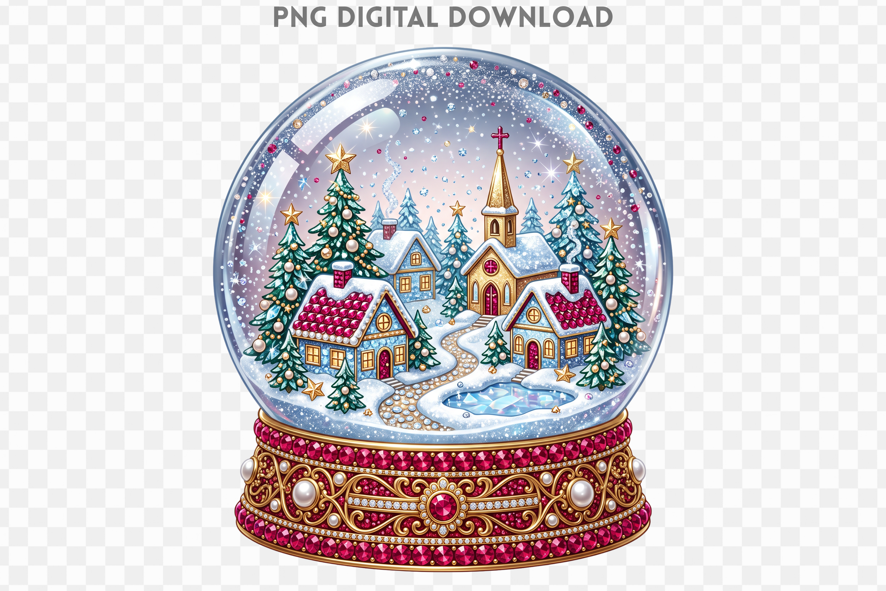 Christmas Snow Globe Rhinestone PNG