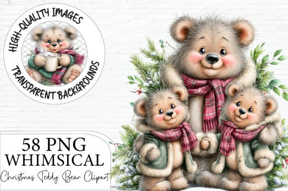 Christmas Teddy Bear & Snowman Clipart