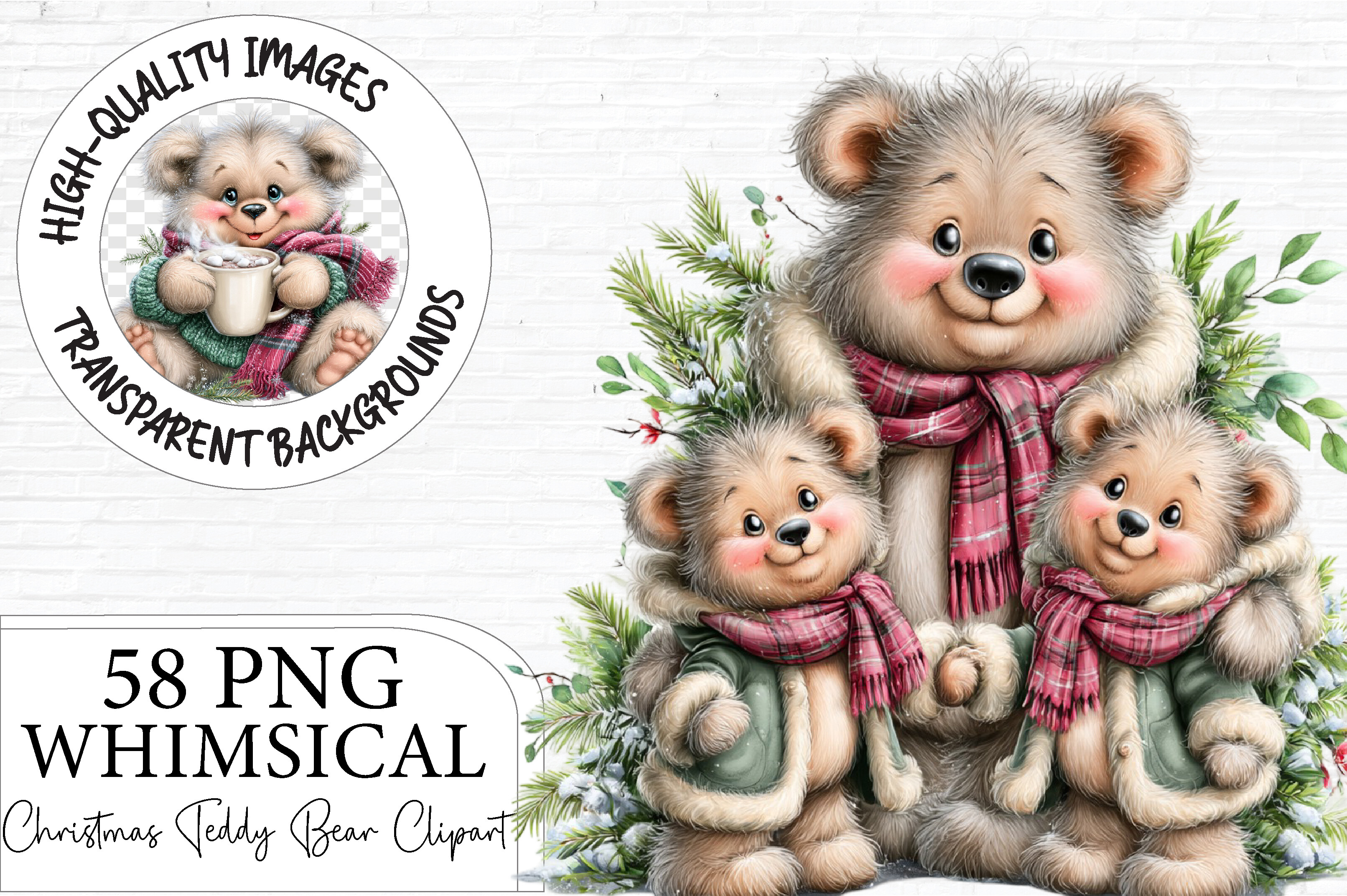 Christmas Teddy Bear & Snowman Clipart