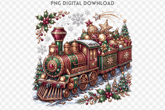 Christmas Train Rhinestone PNG