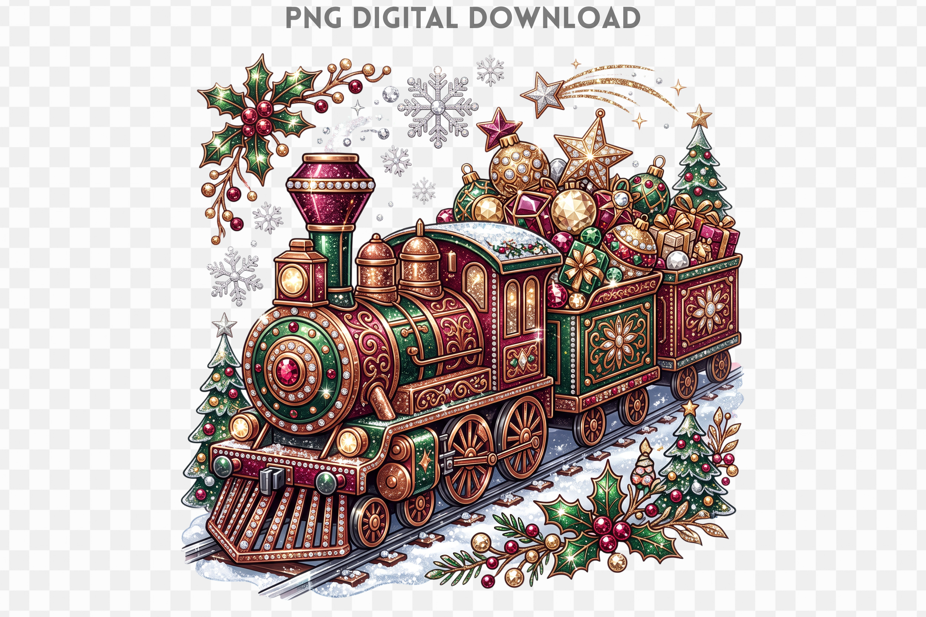 Christmas Train Rhinestone PNG