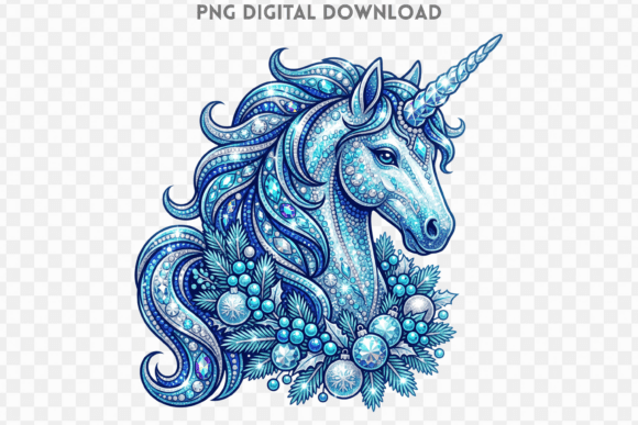 Christmas Unicorn Rhinestone PNG