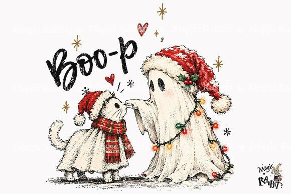 Cute Christmas Ghost Cat Boop PNG