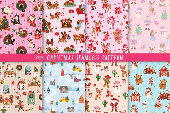Cute Christmas Seamless Pattern Bundle