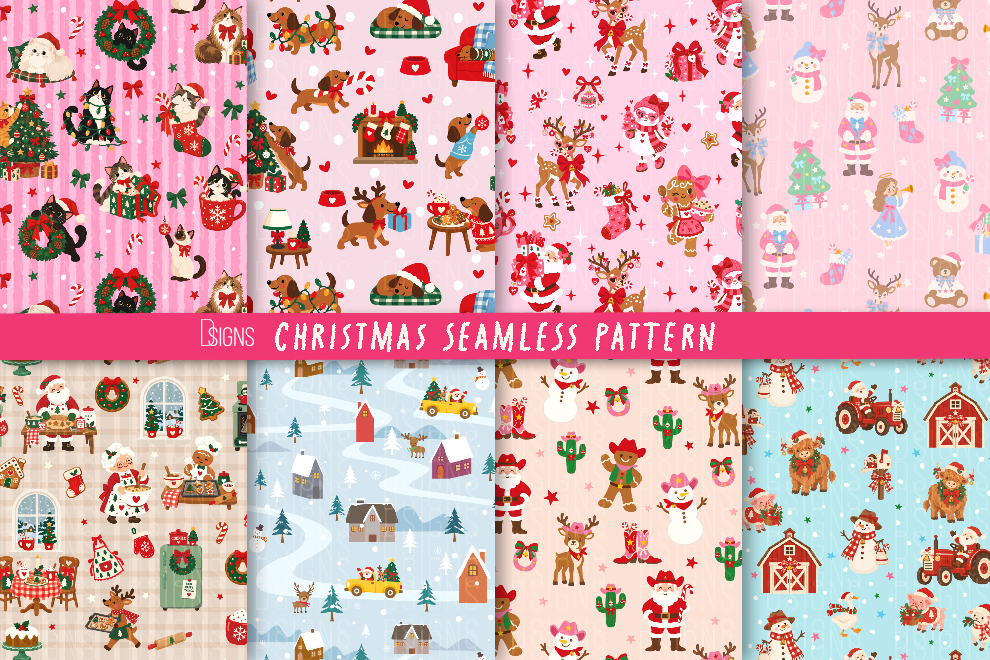 Cute Christmas Seamless Pattern Bundle