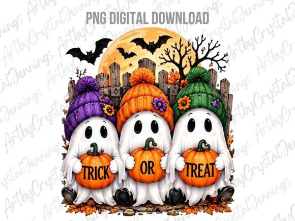 Cute Halloween Ghost Pumpkins PNG Graphic Illustrations By ArtbyCrystalJennings