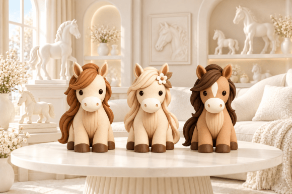 Cute Horse Figurine STL 3D Print Set - 3-Piece Equestrian Decor Model - Image 1