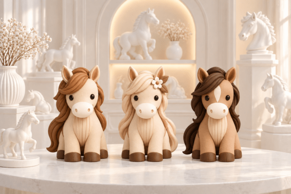 Cute Horse Figurine STL 3D Print Set - 3-Piece Equestrian Decor Model - Image 2