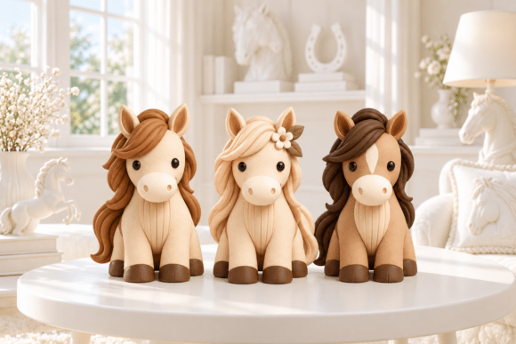 Cute Horse Figurine STL 3D Print Set - 3-Piece Equestrian Decor Model - Image 3