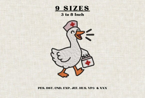Cute Nurse Duck Embroidery Design DST
