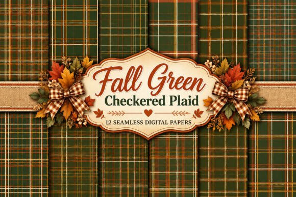 Fall Green Checkered Plaid Digital Paper
