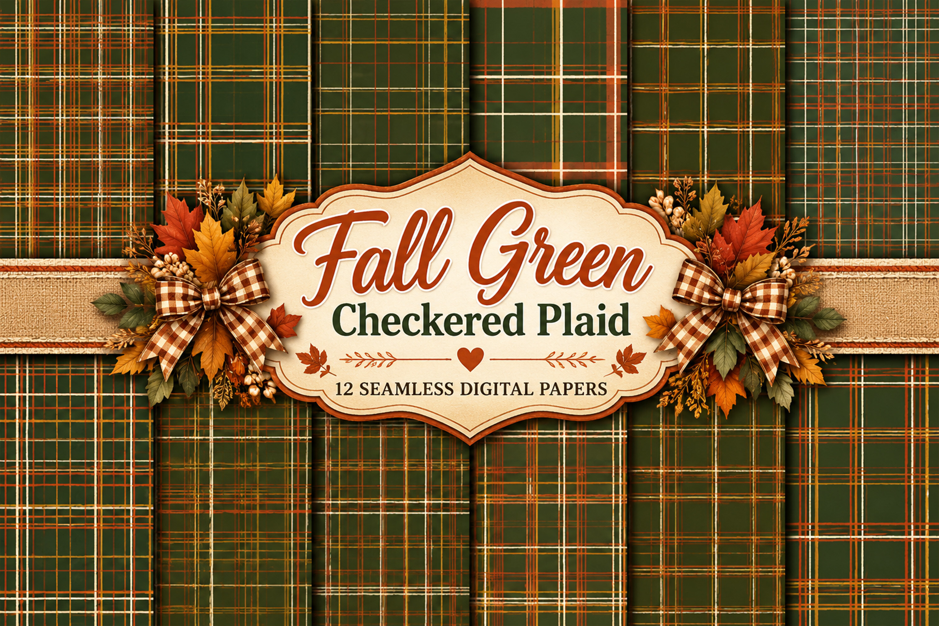 Fall Green Checkered Plaid Digital Paper